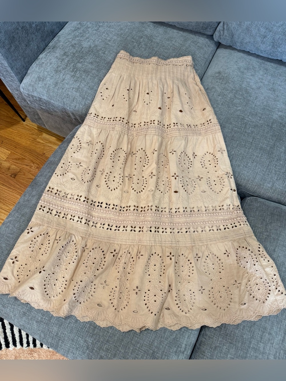 Intermix Zadie Organic Cotton Eyelet Embroidered Maxi Skirt Beige Size 00